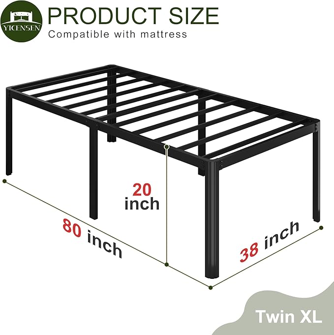 Yicensen 20 Inch High Twin XL Bed Frames with Rounded Corner Legs, Heavy Duty XL Twin Metal Platform Bed Frame No Box Spring Needed, Easy Assembly, Noise Free, Black