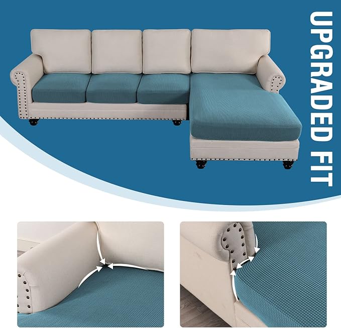H.VERSAILTEX Sectional Couch Covers 4 Pieces Sofa Seat Cushion Covers L Shape Separate Cushion Couch Chaise Cover for Both Left/Right Sectional Couch (Seat Only: 1 Chaise + 3 Sofa, Storm Blue)