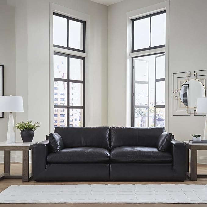 Signature Design by Ashley Emilia Straight Contemporary Leather Match 2-Piece Sectional Loveseat with Removable Cushion, Black