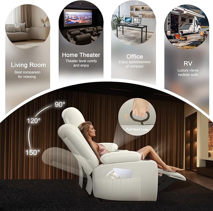 3+1 Manual Recliner Sofa, Maximum Load Capacity 1800lbs & Ergonomics Design, Multi-Functional Middle Seat & Home Theater Seating with Removable Armrest and Storage for RV Living Room(PU,White)