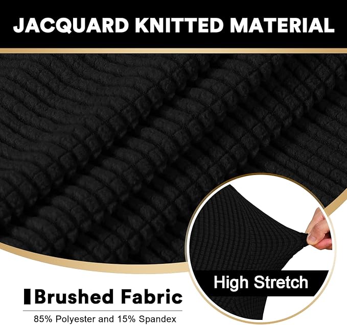 PrinceDeco T Cushion Sofa Slipcover 3 Pieces Sofa Covers for T Cushion Couch Soft Couch Covers Sofa Slip Cover Furniture Covers with 2 Individual T Shape Seat Covers Width Up to 88", Black