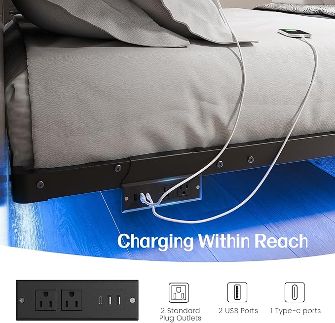 Liians Full Size Modern Floating Bed Frame with Smart LED Lights, USB Charging Station, Sturdy Metal Platform, No Box Spring Needed, and Easy Assembly