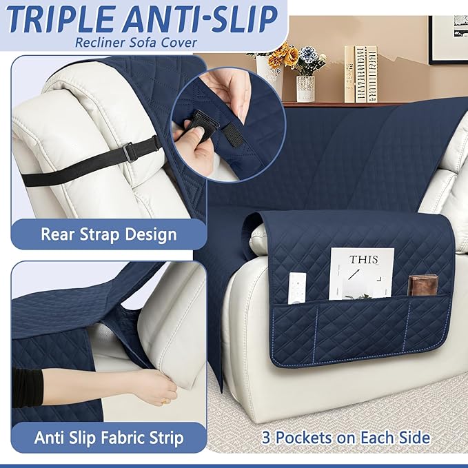 Arfntevss Recliner Sectional Couch Covers 1OO% Waterproof L Shape Sofa Cover for Reclining L Shaped Sectional Slipcover Dog Washable Corner Non Slip Protector (5 Seater with 2 Console, Midnight Blue)