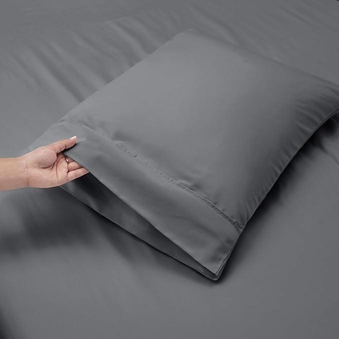 Hearth & Harbor Luxury Soft 6 Piece Bed Sheet Set Extra Deep Pocket Fitted Sheets Fits Mattress up to 21", Double Brushed Bedding Sheets & Pillowcases, King, Frost Gray