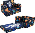 MeMoreCool Folding Kids Couch – 2-in-1 Toddler Sofa Bed & Lounge Chair | Astronaut Print | Fold-Out Design | Washable Cover | Ages 1–3