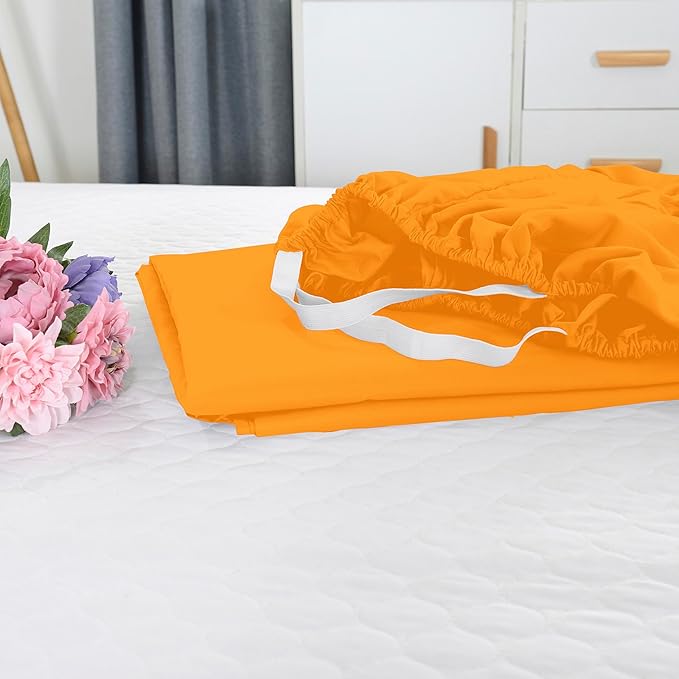 Elegant Comfort 1500 Premium Hotel Quality 18-21 Inches Deep - Extra Deep Pocket Single Fitted Sheet for High Mattress, Luxury and Softest, Smart Pocket - Wrinkle Free, Queen, Orange