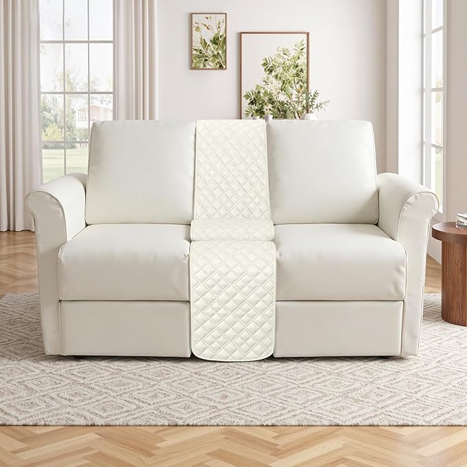 Arfntevss Recliner Sectional Couch Covers 1OO% Waterproof L Shape Sofa Cover for Reclining L Shaped Sectional Slipcover Dog Washable Corner Non Slip Middle Console Protector (1 Console, Cream White)