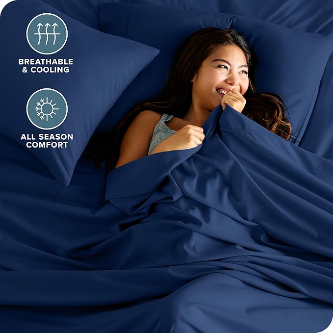 Bare Home Split Head Flex King Sheet Set - 1800 Ultra-Soft Microfiber Bed Sheets - Double Brushed - Deep Pockets - Easy Fit - 4 Piece Set - Bedding Sheets & Pillowcases (Dark Blue)