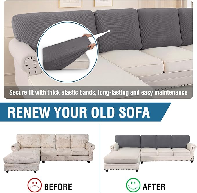 H.VERSAILTEX Backrest Cushion Covers Sectional Couch Back Cushion Covers for Sectional Sofa Set for Both Left/Right Couch (Back Only: 1 Chaise + 3 Sofa, Charcoal Grey)