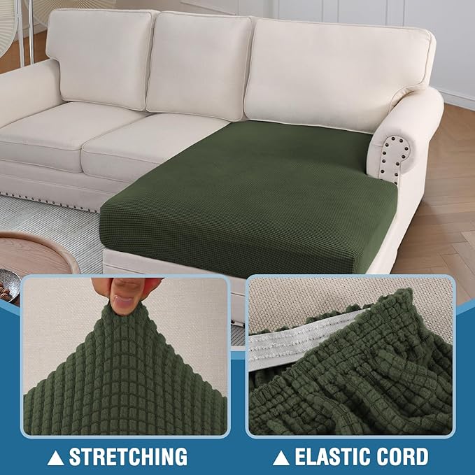 H.VERSAILTEX Sectional Couch Covers 1 Piece Chaise Slipcover L Shape Separate Cushion Couch Cover for Both Left/Right Sectional Couch (Seat Only: 1 Chaises, Olive)