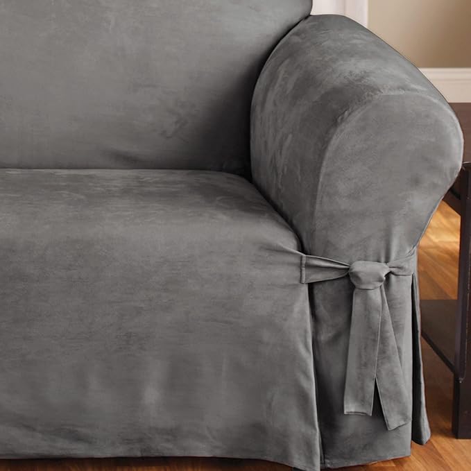 SureFit Soft Suede 1 Piece Sofa Slipcover in Middle Gray