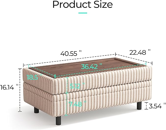 LINSY HOME Sectional Sleeper Sofa with Pull Out Couch Bed for Living Room (Beige) | Plush Corduroy, Storage Ottoman, Storage Chaise, Pull Out Couch, USB Charging