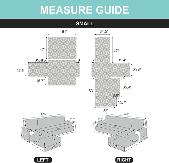 Genina Sectional Couch Covers for Dogs L Shaped Sofa Covers Chaise Lounge Cover Reversible Sofa Cover Sectional Furniture Protector for Pets, Kids (Camel, Small)