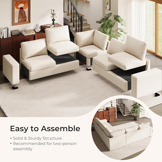ELUCHANG 113" V-Shaped Modular Sectional Sofa Couch, Modern 5-Seat Comfy Linen Deep Seat Sofa with Corner, Removable Cover, Easy Assembly, Large Sofas & Couches for Living Room, Office, Beige | Spring Cushions, Easy to Clean, Deep Seat