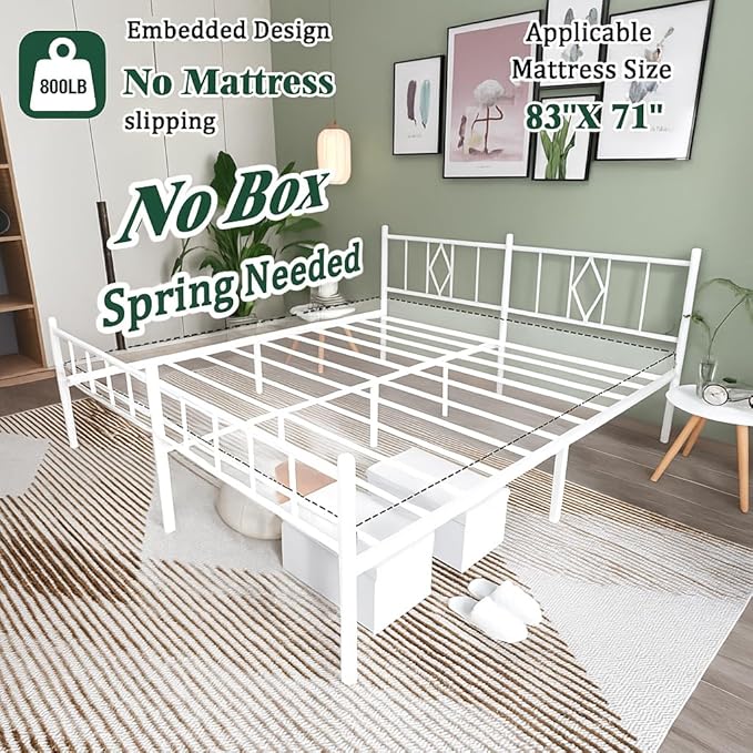 Decorwise 14 Inch California King Size Bed Frames with Headboard/Footboard, Under Bed Storage, Strong Metal Slats Support, No Box Spring Needed, Noise Free, Easy Assembly, White
