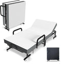 Adjustable Folding Bed with Mattress, 8 Smooth-Rolling Wheels & 2 Armrests, Portable, Foldable Guest Bed for Adults, 75" x 38"