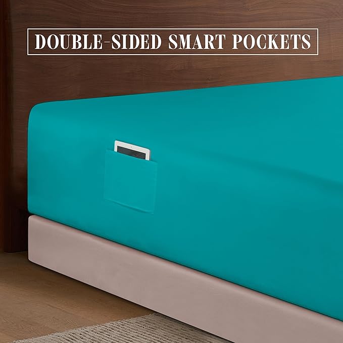 Elegant Comfort 1500 Premium Hotel Quality 18-24 Inches Deep - Extra Deep Pocket Single Fitted Sheet for High Mattress, Luxury and Softest, Smart Pocket - Wrinkle Free, Queen, Turquoise