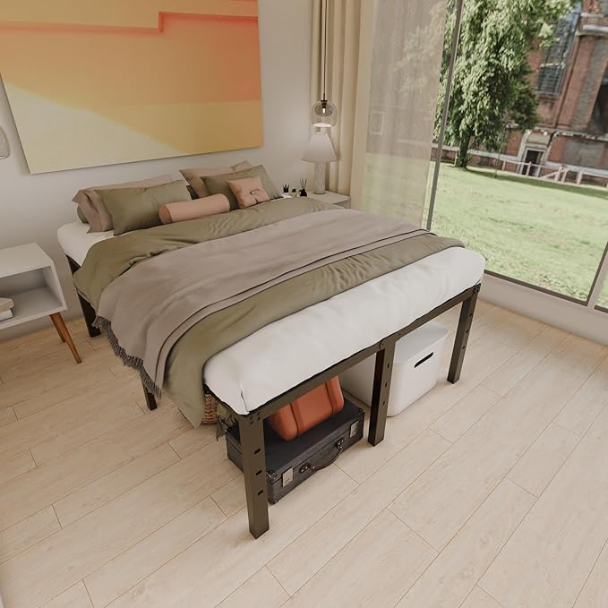 HOBINCHE 18 Inch Metal King Size Bed Frame No Box Spring Needed - Easy Assembly Heavy Duty Noise Free Narrow Bedframes - Double Black Basic Steel Slats Platform with Storage