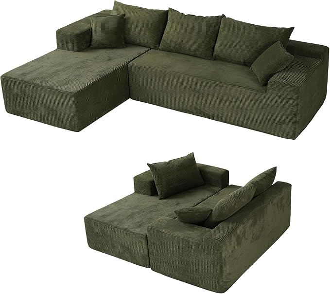 Green 103“ Sectional Couches for Living Room, Boneless Couch with L-Shape Chaise, Modular Sofa in Box with Deep Seat, No Assembly Required