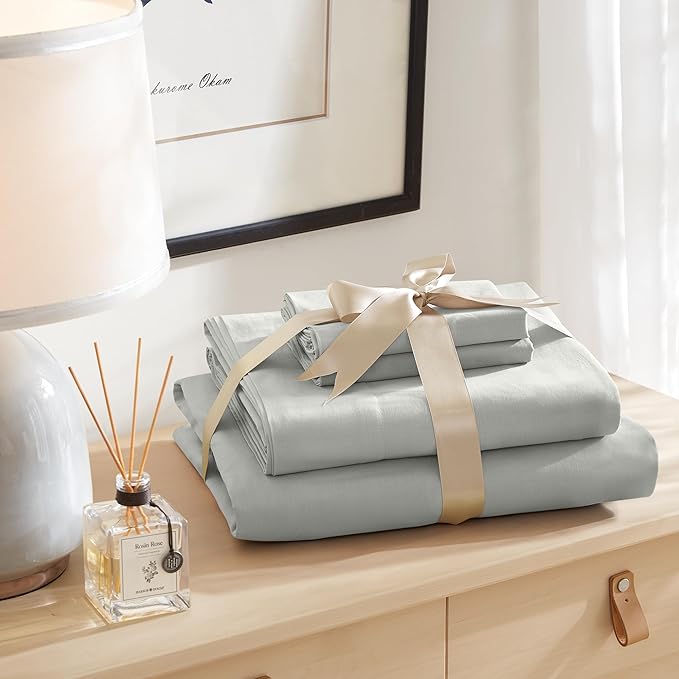 Comfort Spaces Extra Deep Pocket, 100% Cotton Queen Fits up to 24" Mattress, Breathable, Naturally Cool Cotton, Soft Cotton Sheets, All Seasons Sheet Set, Grey 4 Piece