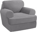 PrinceDeco 2 Pieces T Cushion Chair Slipcover Stretch Couch Covers for T Cushion Sofa Slipcovers Chair Covers Armchair with 1 Individual T Shape Seat Covers Width Up to 40", Dove