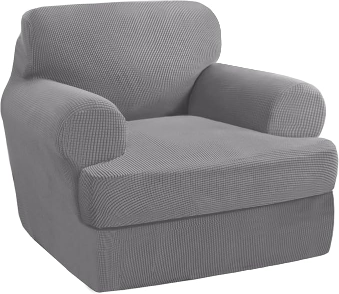 PrinceDeco 2 Pieces T Cushion Chair Slipcover Stretch Couch Covers for T Cushion Sofa Slipcovers Chair Covers Armchair with 1 Individual T Shape Seat Covers Width Up to 40", Dove
