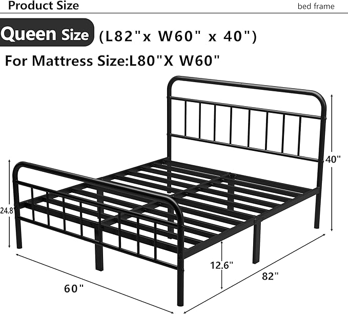 14Inch Metal Bed Frame,Queen Size Bed Frame with Upholstered Headboard,Heavy Duty Sturdy Mattress Foundation,Easy Assembly,No Box Spring Needed,White-Queen
