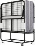 Espsilto Folding Bed with Mattress, Portable Foldable Twin Size 75" x 38" Folded Rollaway Bed with Sturdy Metal Frame for Guest