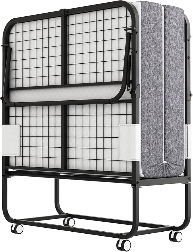 Espsilto Folding Bed with Mattress, Portable Foldable Twin Size 75" x 38" Folded Rollaway Bed with Sturdy Metal Frame for Guest