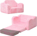 MeMoreCool Glowing Unicorn Kids Chair, 2-in-1 Glow in the Dark Kids Couch Fold Out to Lounger, Comfy Kids Couch for Ages 1-3, Soft Foam Kids Sofa with Washable Cover for Playroom, Girls Boys | Reading, Relaxing