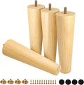 FoDau770 Rubber Wood Furniture Legs 8 Inches, Straight Tapered Wood Feet Mid Century Sofa Legs Set of 4, 5/16" UNC Furniture Feet Replacement Parts for Cabinet Couch Dresser Chair Ottoman Table
