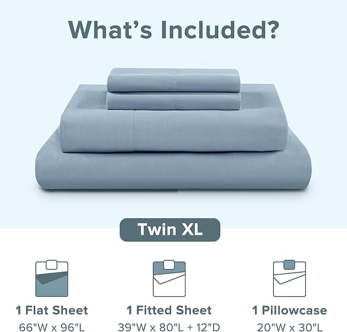 Comfort Spaces 100% Cotton Sheet Set Breathable, Lightweight, Soft with 12" Elastic Pocket Fits up to 14" Mattress, All Season Cozy Bedding, Matching Pillow Case, Twin XL Blue 3 Piece