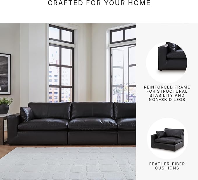 Signature Design by Ashley Emilia Straight Contemporary Leather Match 3-Piece Sectional Sofa with Removable Cushion, Black
