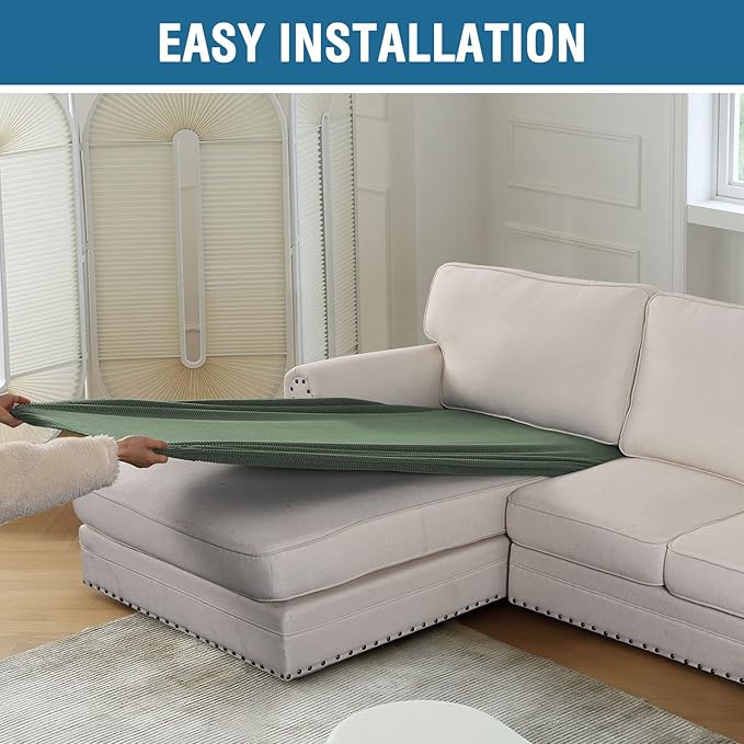 H.VERSAILTEX Sectional Couch Covers 1 Piece Chaise Slipcover L Shape Separate Cushion Couch Cover for Both Left/Right Sectional Couch (Seat Only: 1 Chaises, Loden Frost)