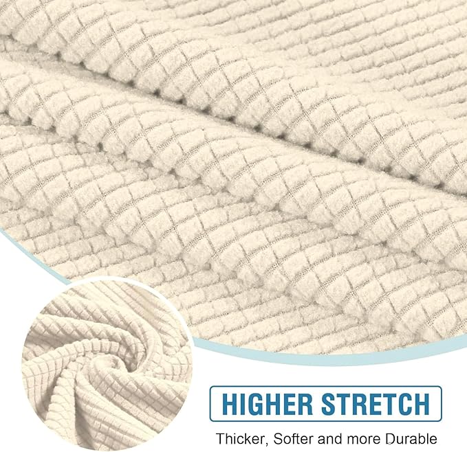 H.VERSAILTEX Sectional Couch Covers 1 Piece Chaise Slipcover L Shape Separate Cushion Couch Cover for Both Left/Right Sectional Couch (Seat Only: 1 Chaises, Cream)