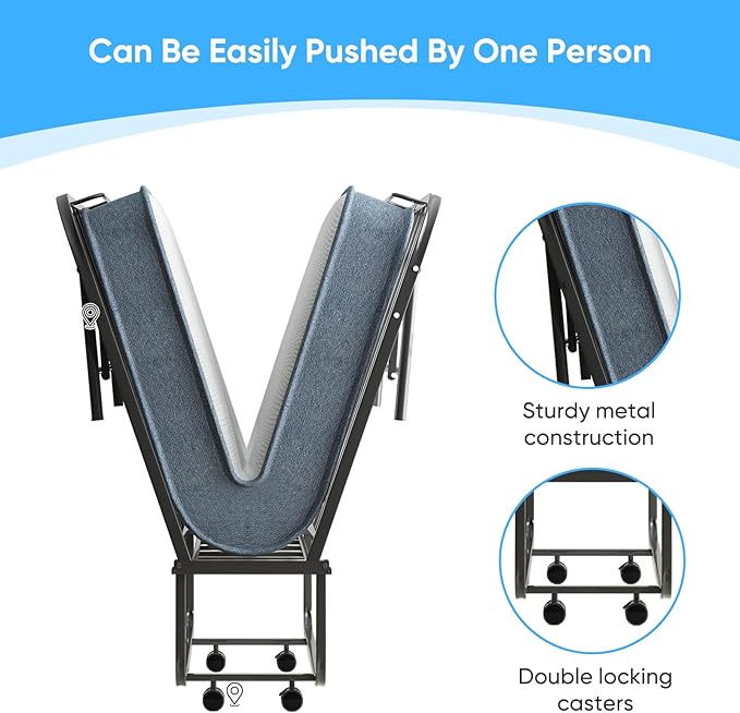 Mjkone Rollaway Bed with Mattress, 5 Inch Folding Bed for Adults, Fold Up Beds with Lockable Wheels, Sturdy Metal Fold Away Frame for Bedroom/Guest, Space Saving（75" x 38"）