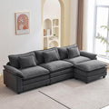 120" Modular Sectional Sofa, Comfy Cloud Couch Sectional Sofa with Ottoman, Velvet Sofa Sleeper Deep Seat Sofa with Throw Pillows for Living Room (Blue Gray, 120"- L Shape)