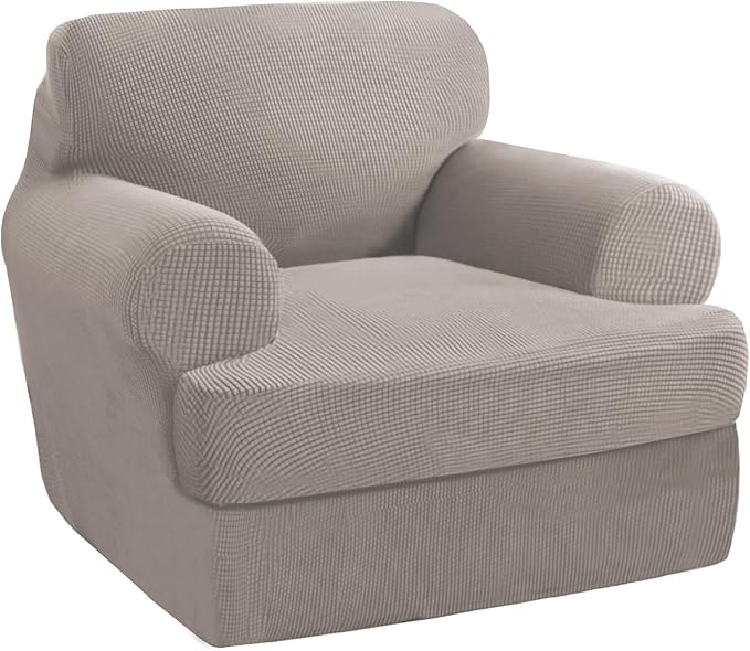 PrinceDeco 2 Pieces Armchair Slipcover Stretch Couch Covers for T Cushion Chair Slipcovers Soft Arm Chiar Cover Furniture Covers with 1 Individual T Shape Seat Covers Width Up to 40", Taupe