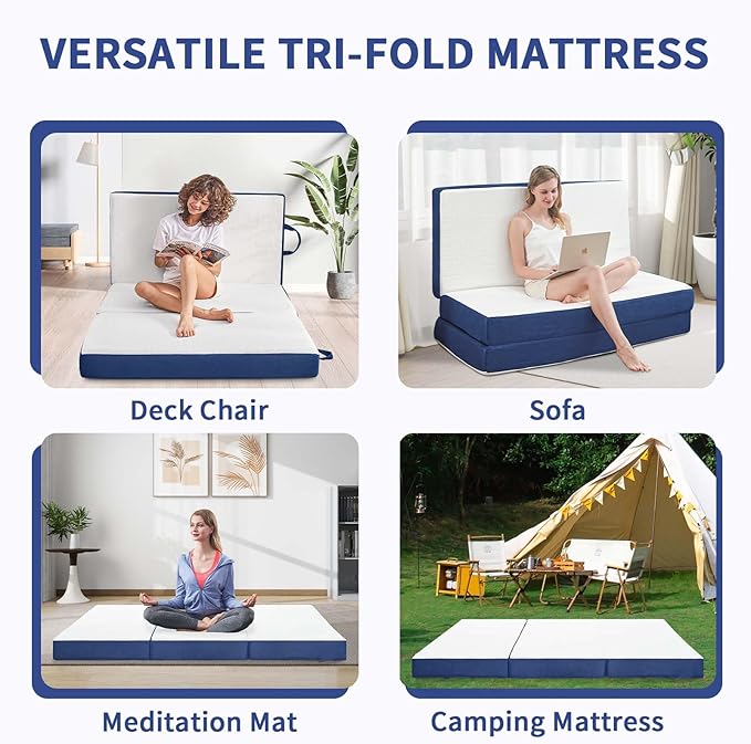 Folding Mattress Twin, 6 Inch Memory Foam Tri-Fold Floor Bed and Futon , Twin Topper with Breathable & Washable Cover, Supportive Foldable Mattress for Guest Bed, Office Nap,Camping, (38" x 75" x 6")