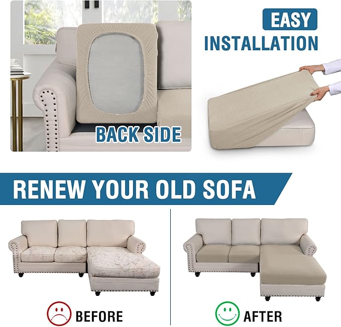 H.VERSAILTEX Sectional Couch Covers 3 Pieces Sofa Seat Cushion Covers L Shape Separate Cushion Couch Chaise Cover for Both Left/Right Sectional Couch (Seat Only: 1 Chaise + 2 Sofa, Island Fossi)