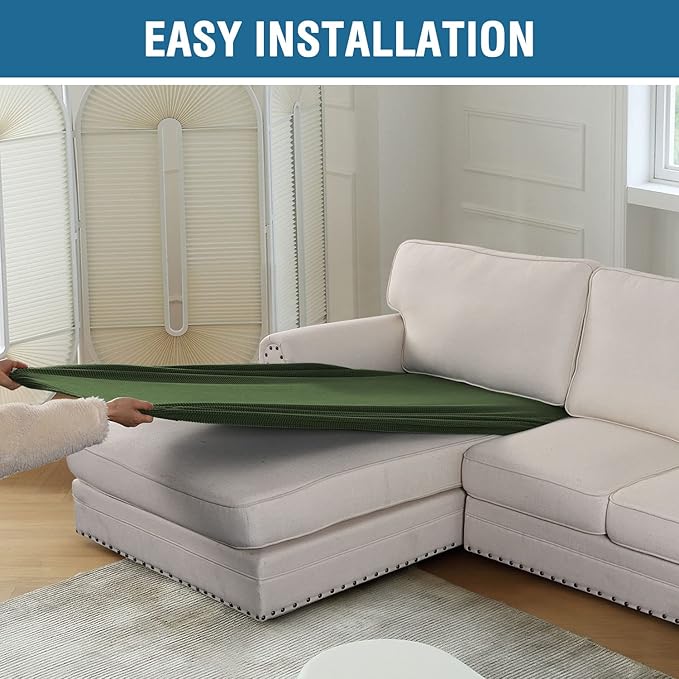H.VERSAILTEX Sectional Couch Covers 1 Piece Chaise Slipcover L Shape Separate Cushion Couch Cover for Both Left/Right Sectional Couch (Seat Only: 1 Chaises, Bronze Green)