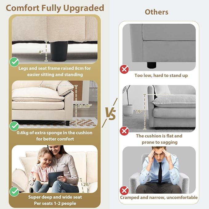 Oversized Modular Sectional Sofa, 146.5 Inch L Shaped Cloud Couch Set, 4-Seat Comfy Convertible Sofa with 1 Movable Ottoman, DIY Combination Sleeper Couch for Living Room(Chenille, Beige)