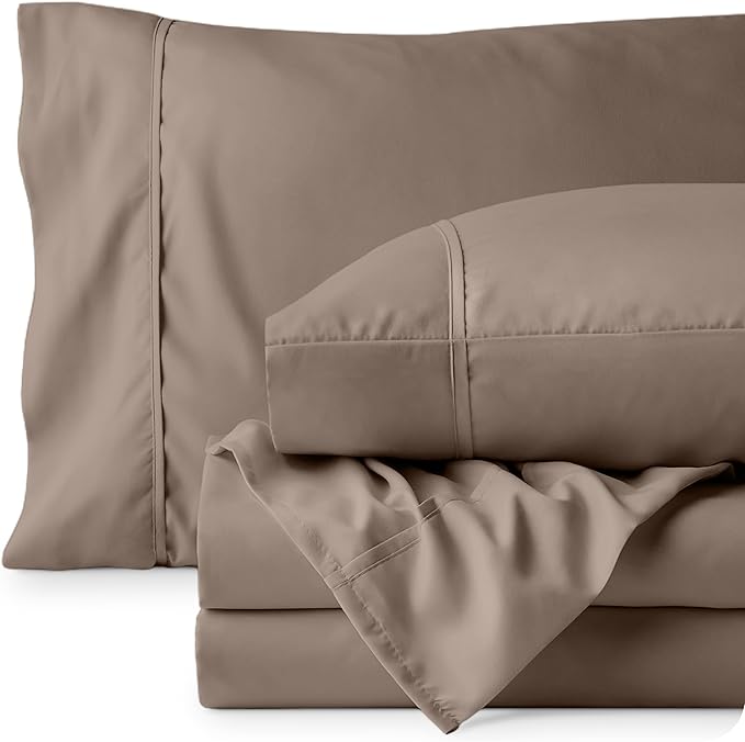 Bare Home Queen Sheet Set - 1800 Ultra-Soft Microfiber Queen Bed Sheets - Double Brushed - Deep Pockets - Easy Fit - 4 Piece Set - Bedding Sheets & Pillowcases (Queen, Taupe)