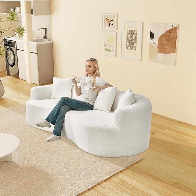 107" Curved Sofa for Living Room, Modern Chenille Cloud Couch Sofa, Luxury Plush Extra Deep 4-Seater Oversized Boucle Couch for Small Spaces, Apartment‌, No Assembly Required, Cream White