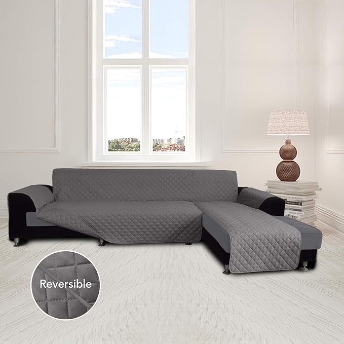 Easy-Going Sofa Slipcover L Shape Sofa Cover Sectional Couch Cover Furniture Protector Mat for Pets Dog Cat (X-Large,Gray/Gray)