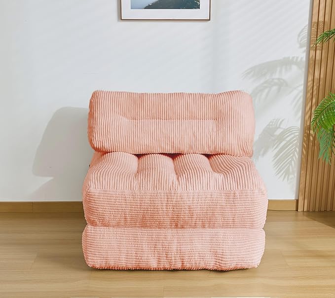 Folding Sofa Bed, Convertible Sleeper Chair Couch Bed Faux Rabbit Fur for Adults, with Back Support Floor Couch Comfy Floor Sofa for Living Room Bedroom, Dusty Pink, Single