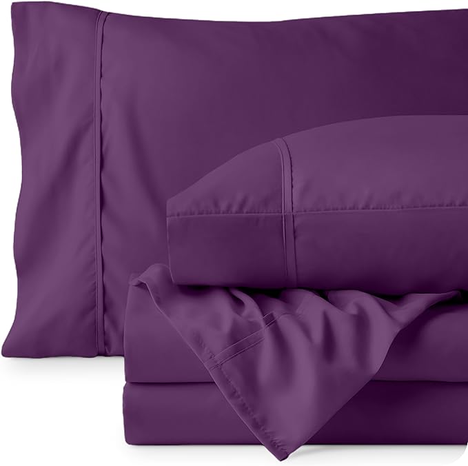 Bare Home King Sheet Set - 1800 Ultra-Soft Microfiber King Bed Sheets - Double Brushed - Deep Pockets - Easy Fit - 4 Piece Set - Bedding Sheets & Pillowcases (King, Plum)