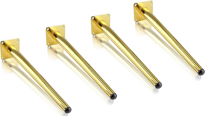 4pcs 16 Inch Furniture Legs, Straight Conical Metal Legs Luxury Gold Mid-Century Style Furniture Feet for Sofa Cabinet Table Chair Cupboard Couch Ottoman Home DIY Projects
