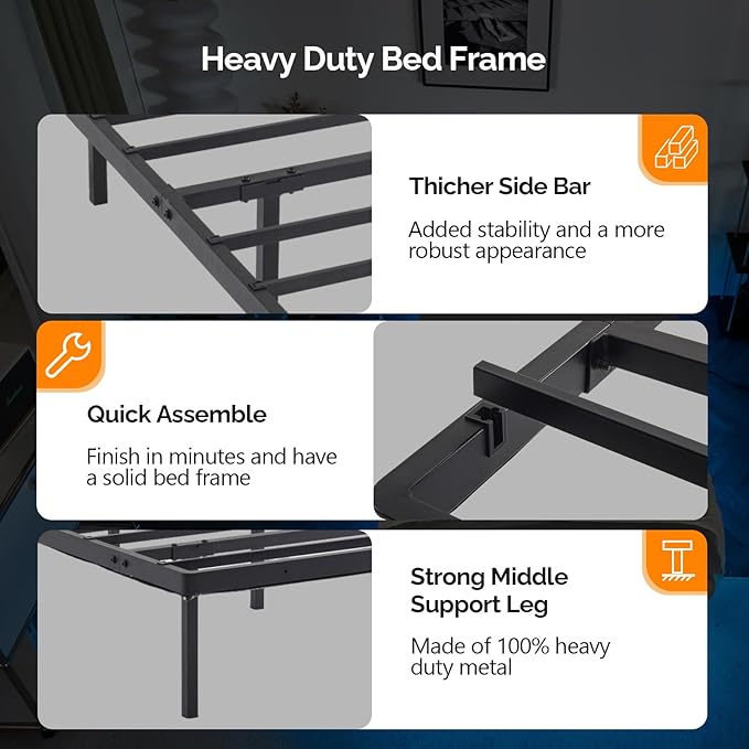 VINGLI 14 Inch Twin Floating Bed Frame with USB Charging Station/LED Lights, Single Platform Bed Foudation Base Heavy Duty Metal Slat, No Box Spring Needed,Black