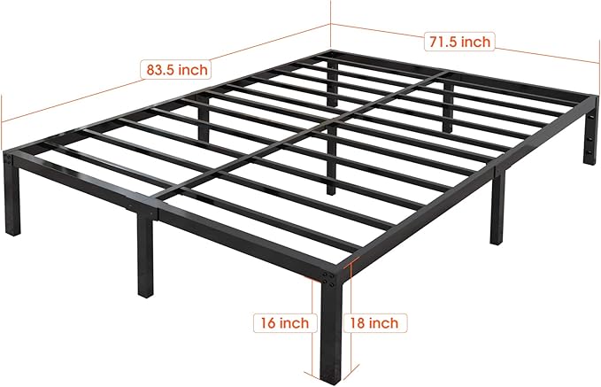 yookare 18 Inch Tall 3500lbs Heavy Duty Bed Frame Metal Platform/Maximum Storage/Mattress Foundation/Steel Slats Support/Noise Free/Box Spring Replacement,Cal King